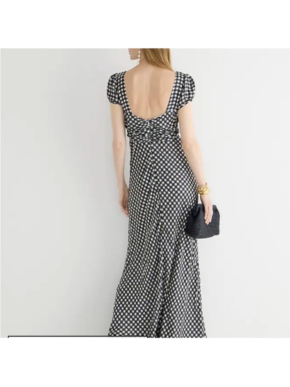J. Crew Collection NWTs Silk Tie Neck Cap Sleeve Maxi Dress Gingham size 4 Black - Picture 3 of 13
